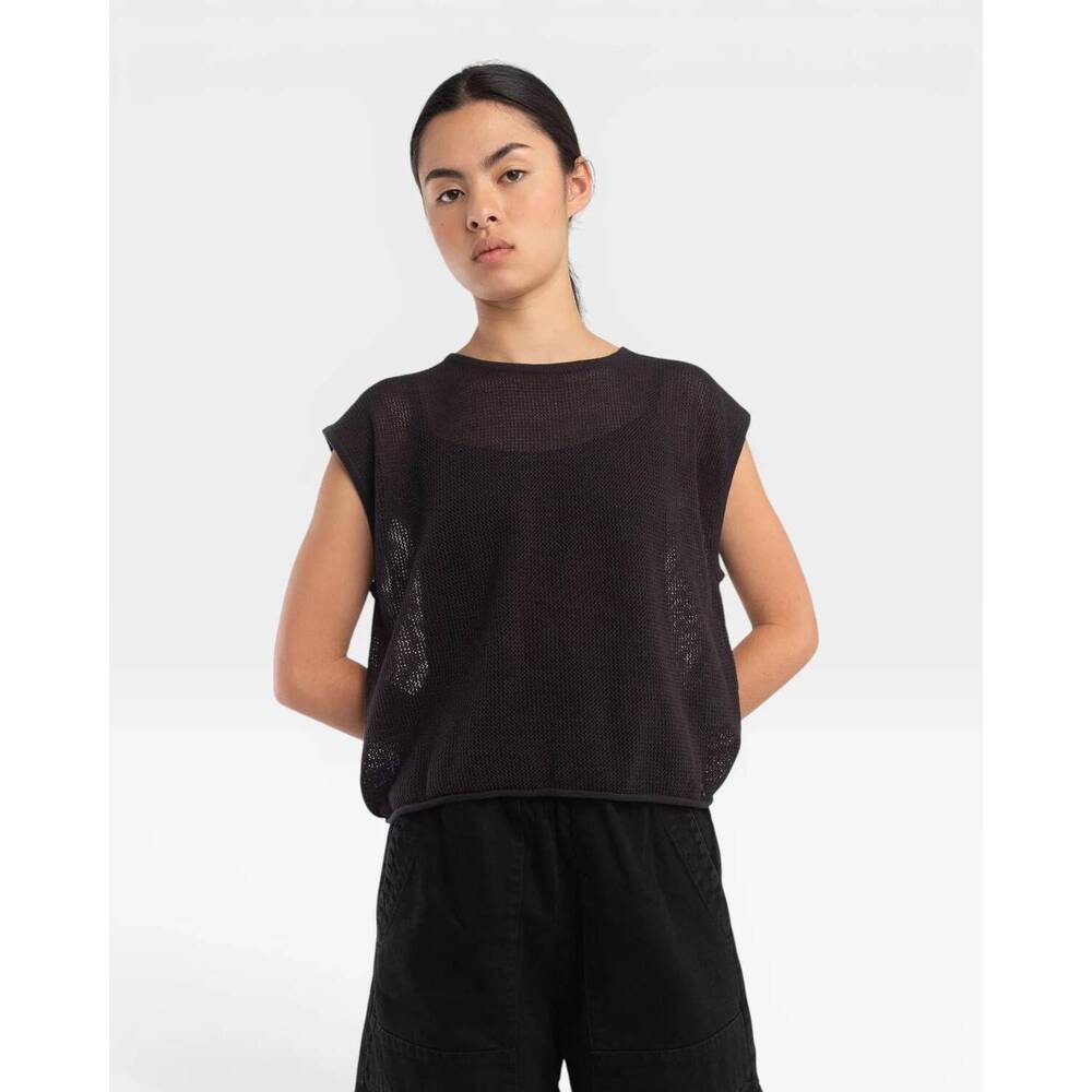 NEW MICAELA GREG fine mesh tank top in faded black
